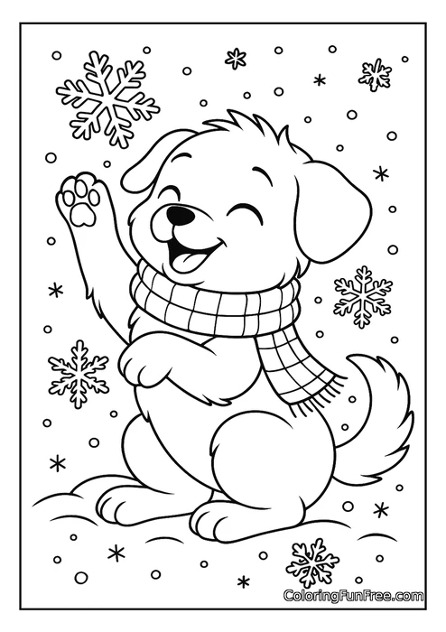 Dog waving in snow winter