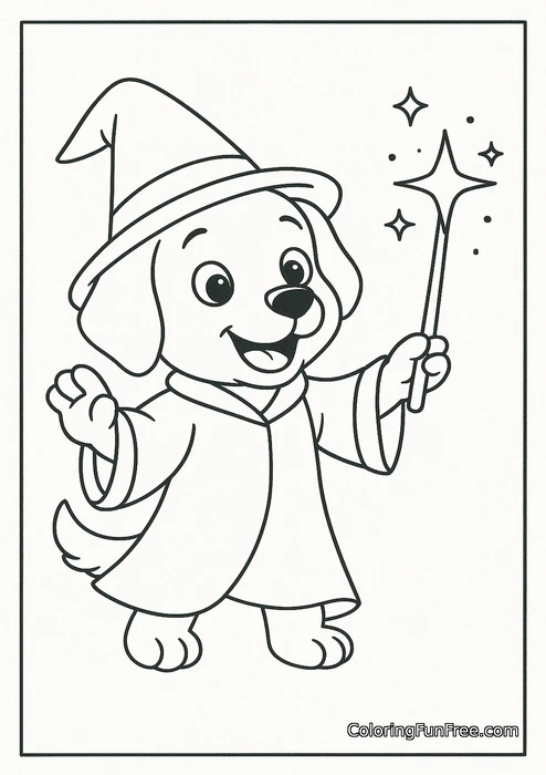 Dog wizard with magic wand