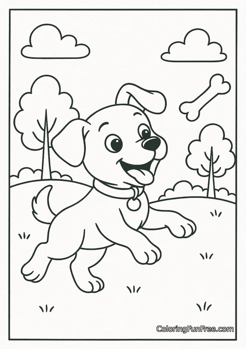 Puppy running with bone park