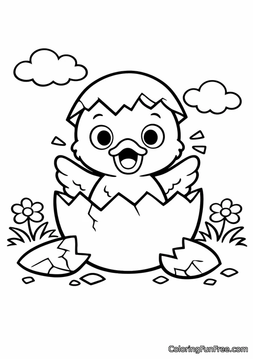 Baby duck hatching out of an egg and looking surprised