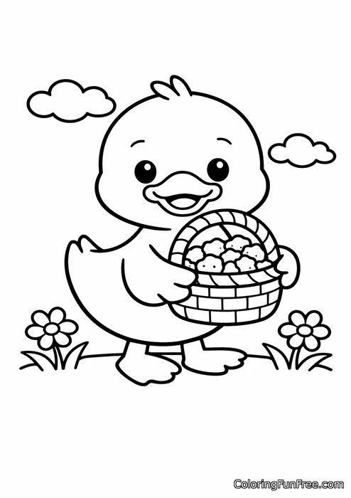 Duck carrying a basket of bread crumbs
