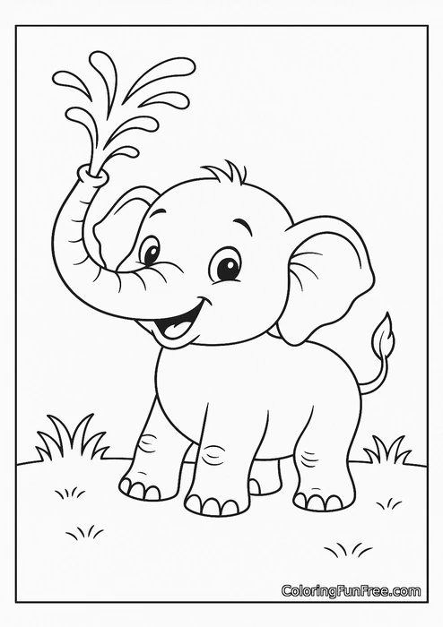 Baby elephant spraying water