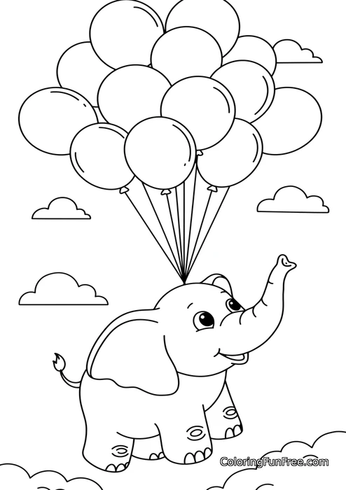 Elephant floating with balloons
