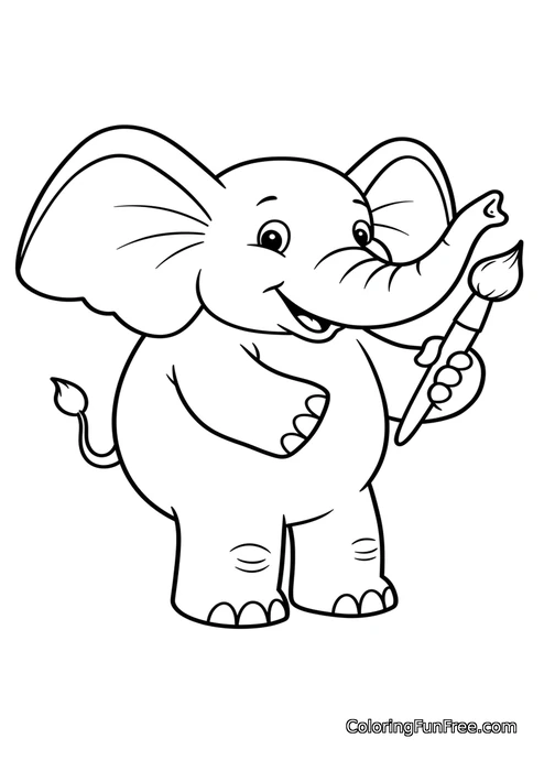 Elephant holding paintbrush