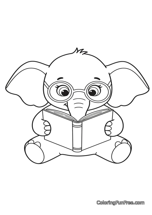 Elephant reading book with glasses