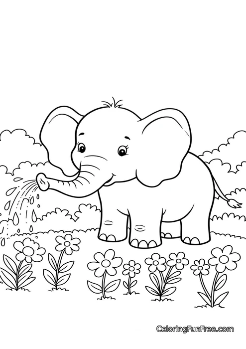 Elephant watering flowers