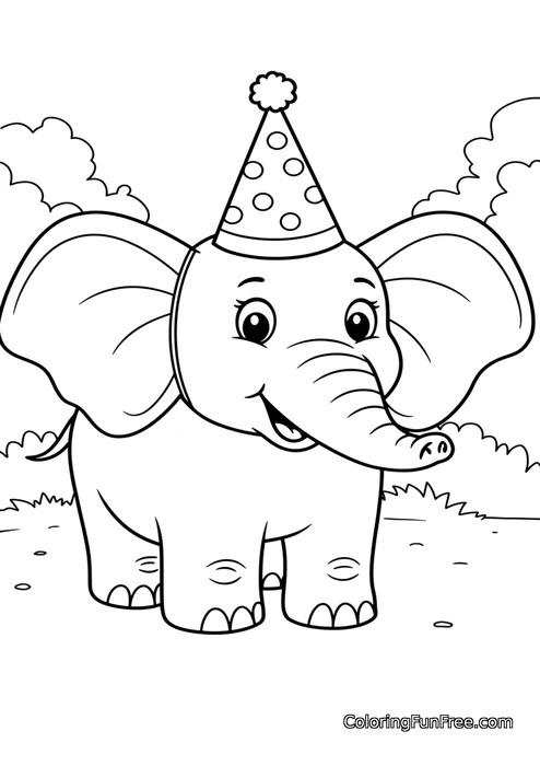 Elephant wearing party hat