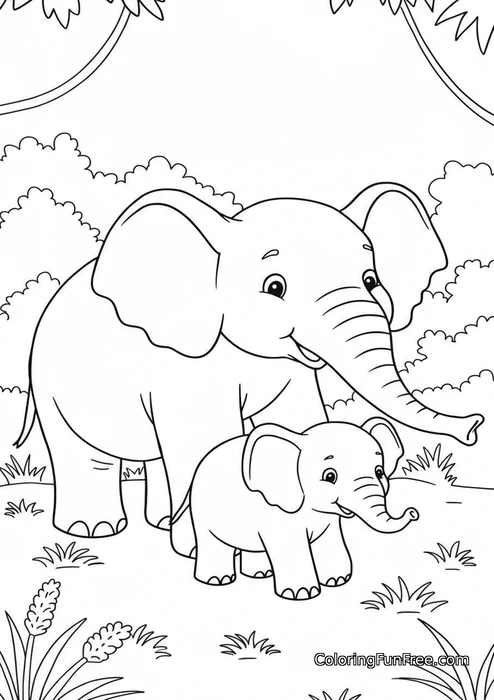 Mother and baby elephant jungle