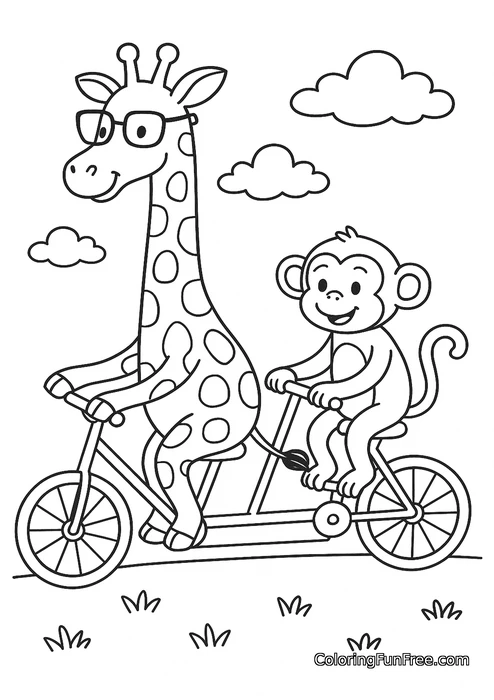 Giraffe and monkey tandem bicycle