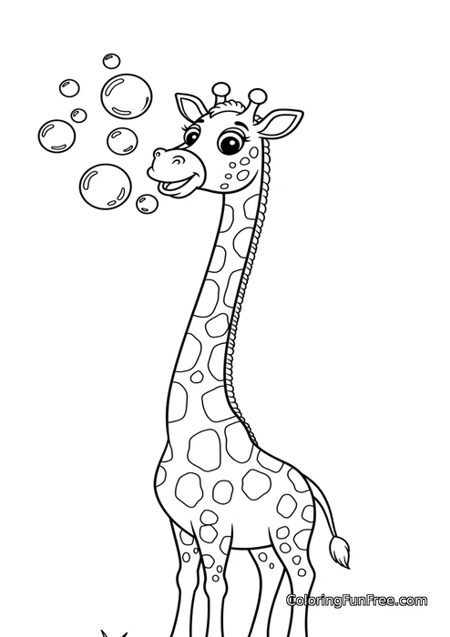 Giraffe blowing bubbles