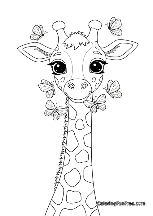 Giraffe head with butterflies