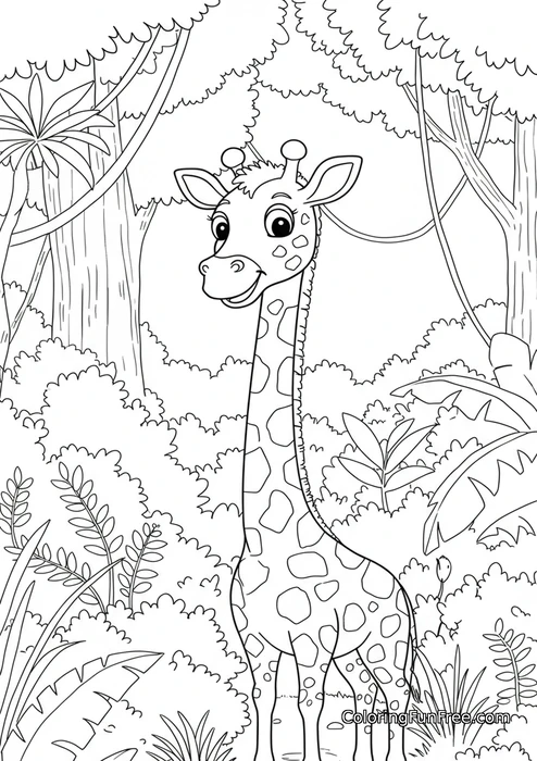 Giraffe in jungle scene