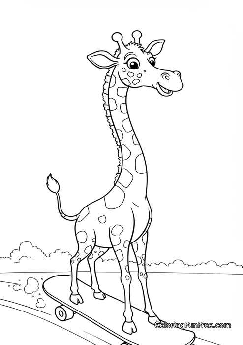 Giraffe on skateboard