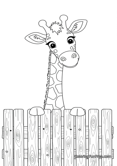 Giraffe peeking over wooden fence