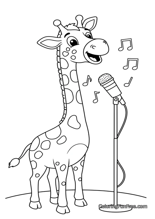Giraffe singing with microphone
