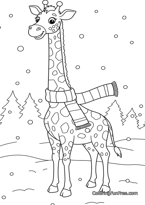 Giraffe with scarf in snow