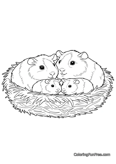 Guinea pig family in nest