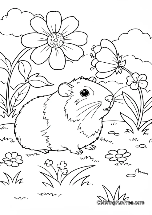 Guinea pig in flower garden