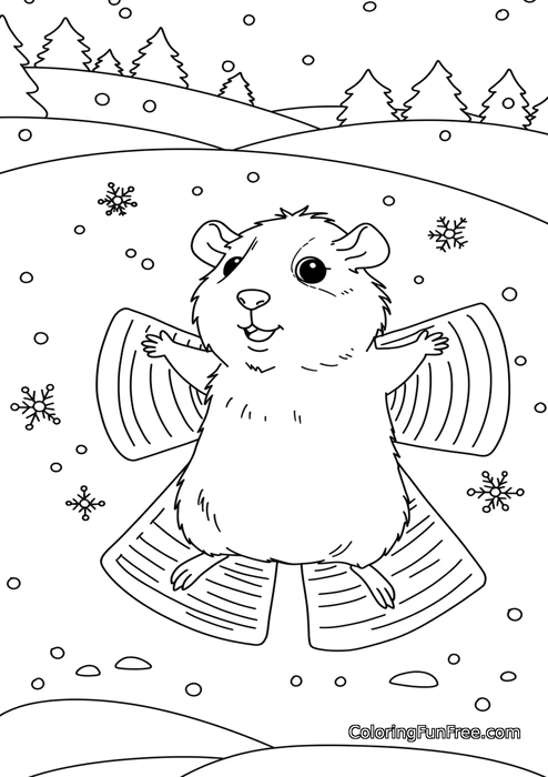 Guinea pig making snow angel