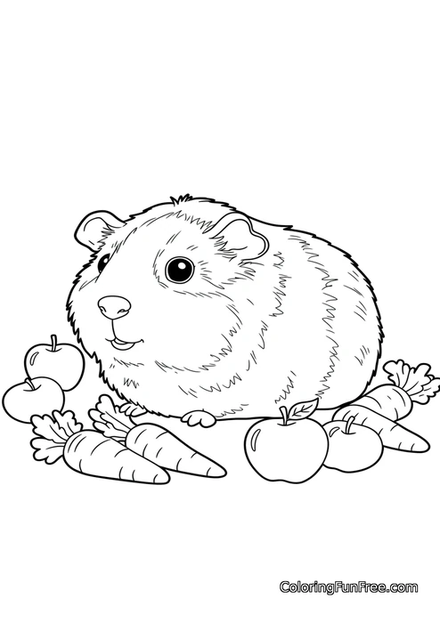 Guinea pig with apples and carrots