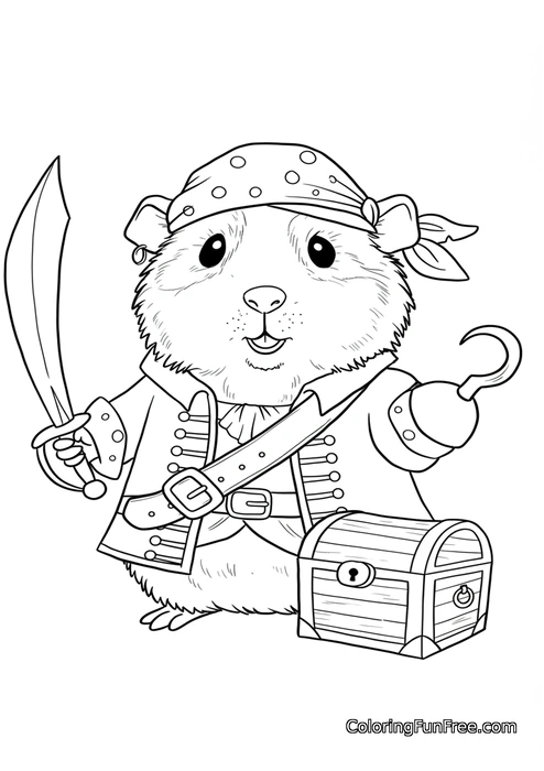 Pirate guinea pig with treasure