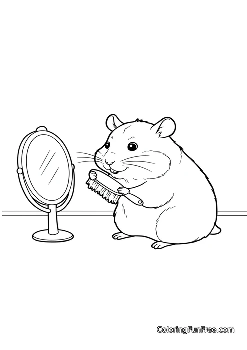 Hamster brushing fur with mirror