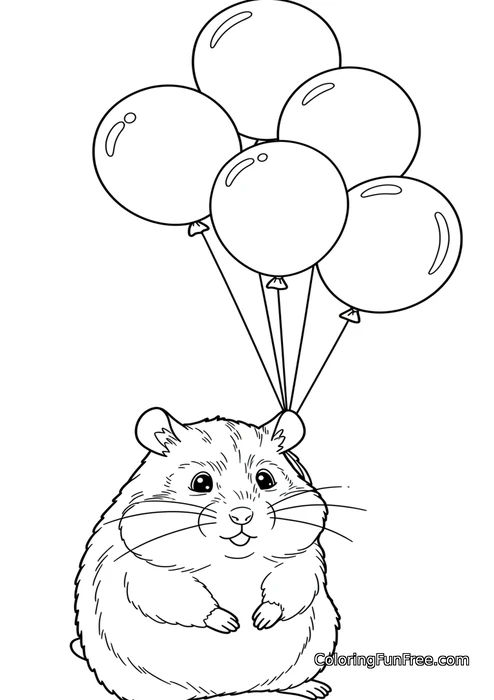 Hamster holding balloons