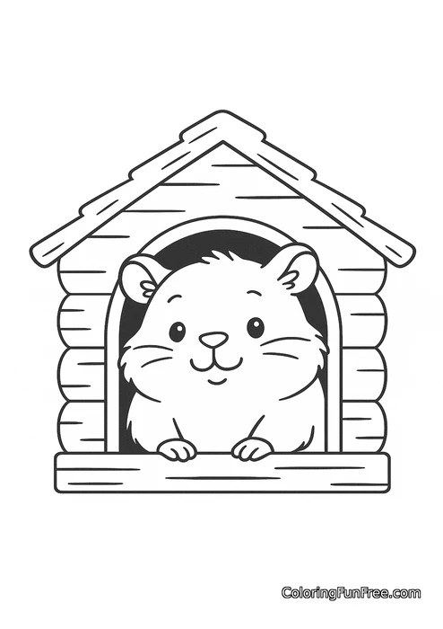 Hamster in wooden house