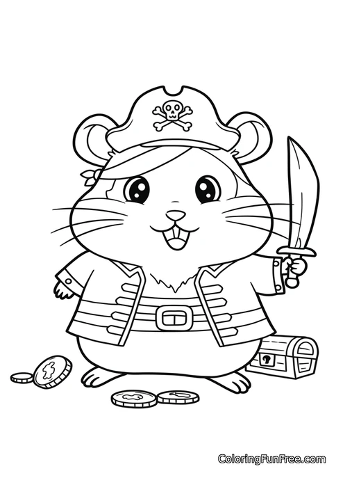 Hamster pirate with sword treasure