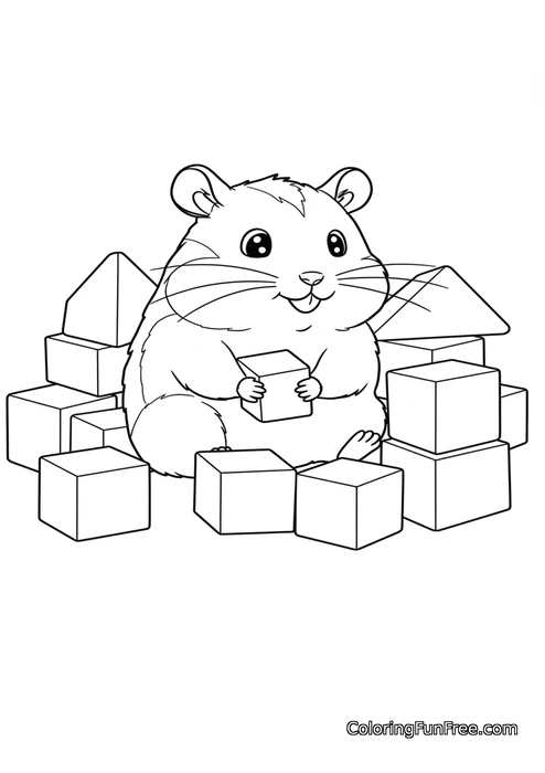 Hamster playing with blocks