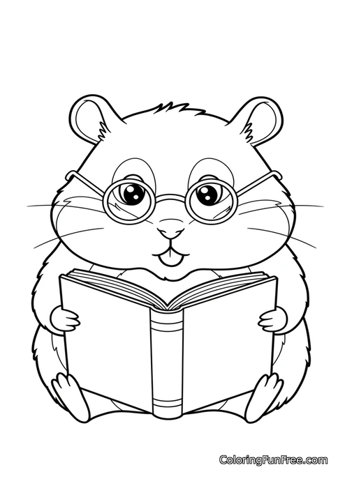Hamster reading book with glasses