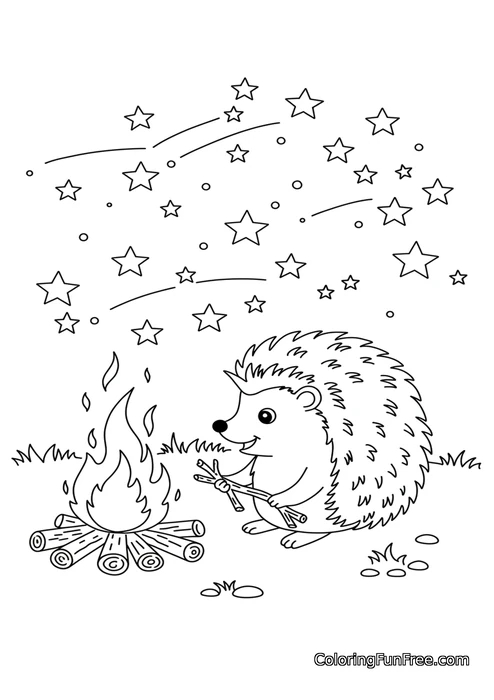 Hedgehog by campfire under stars
