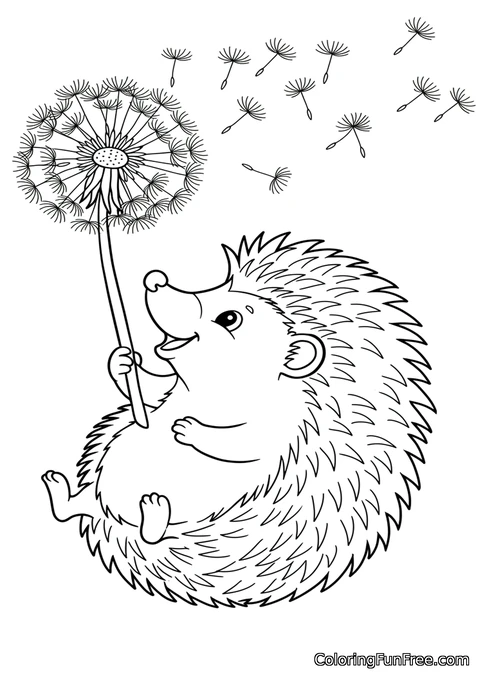 Hedgehog floating with dandelion