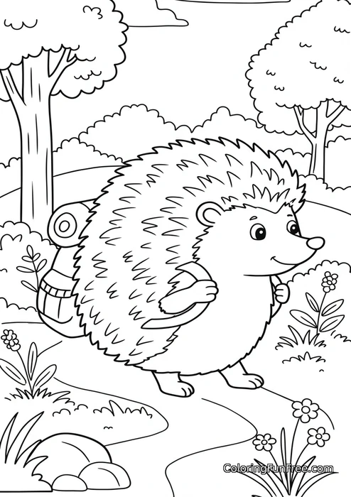 Hedgehog hiking with backpack