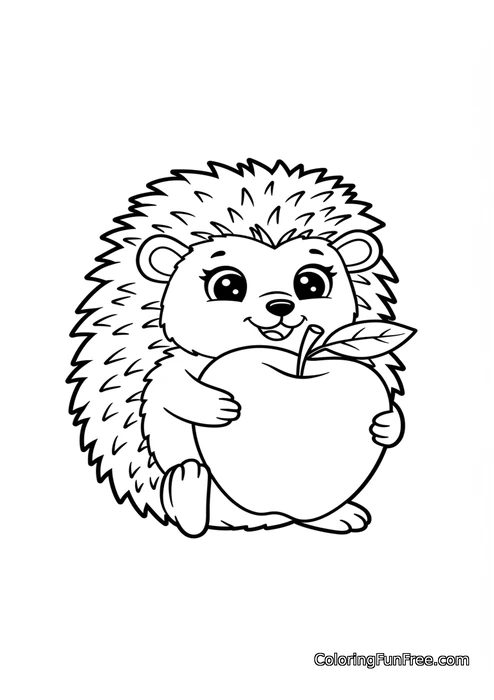 Hedgehog holding apple