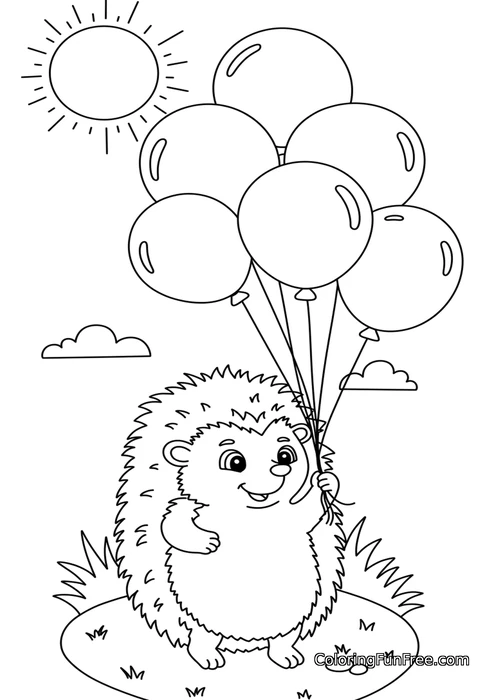 Hedgehog holding balloons sunny day