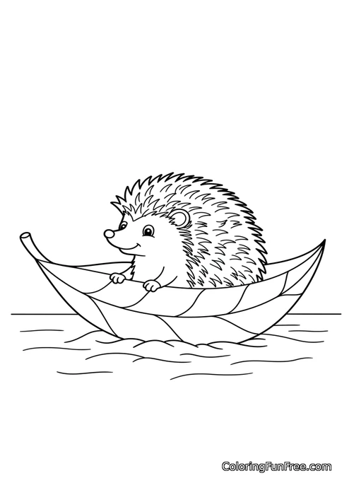 Hedgehog in leaf boat