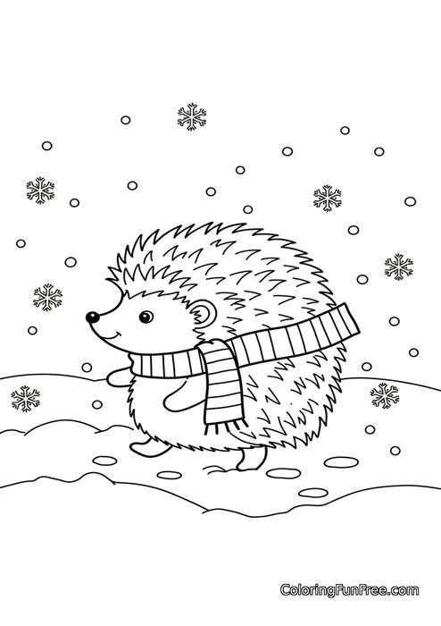 Hedgehog with scarf in snow
