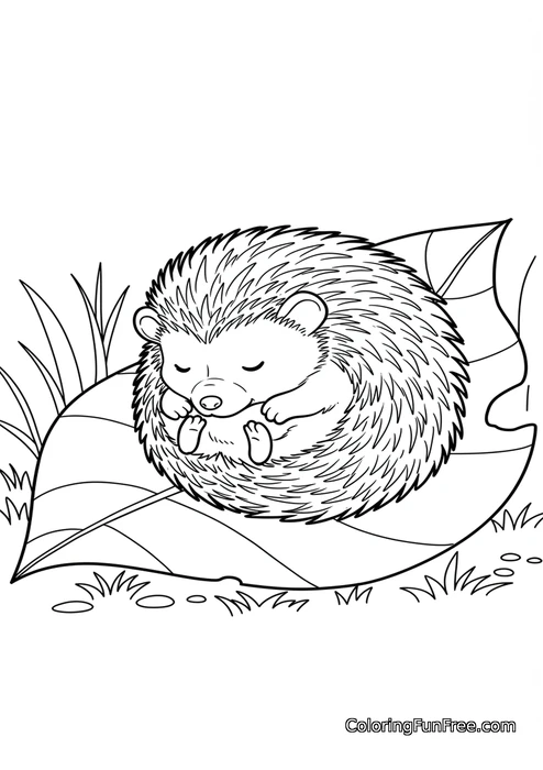 Sleeping hedgehog on leaf