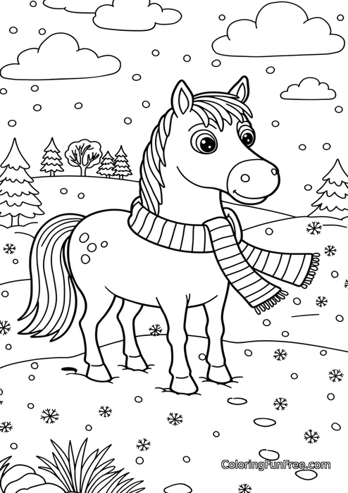 Horse in winter snow scarf