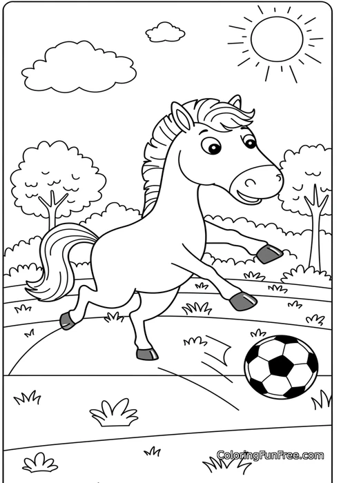 Horse playing soccer