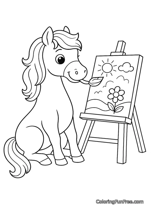 Pony painting on easel