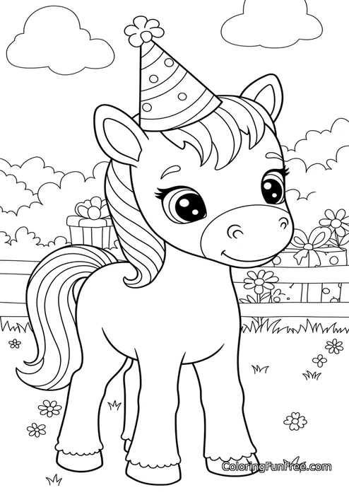 Pony with party hat birthday