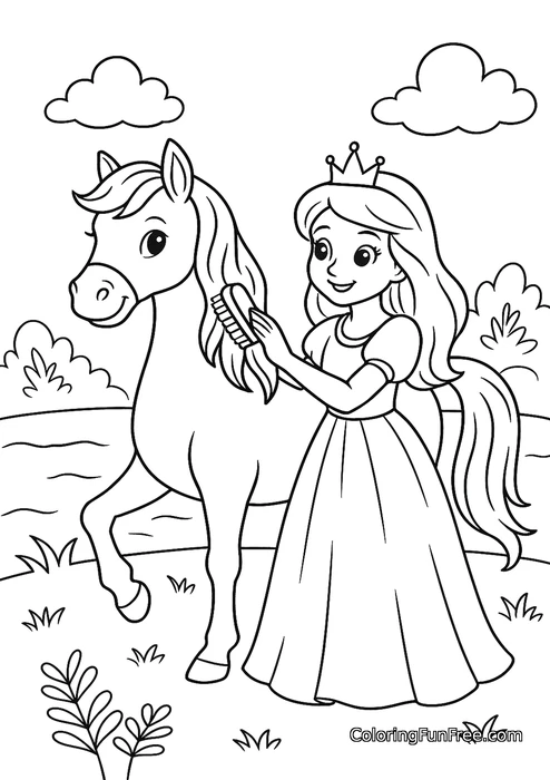 Princess brushing horse