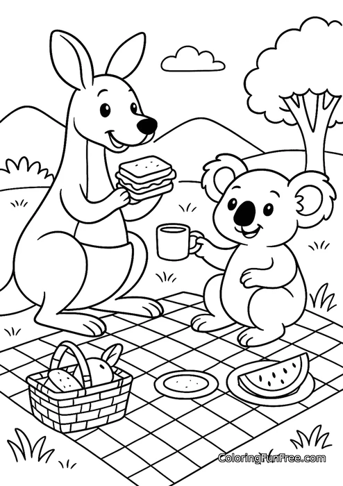 Kangaroo and koala picnic