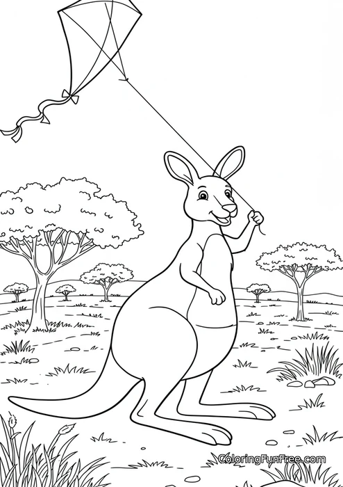 Kangaroo flying kite