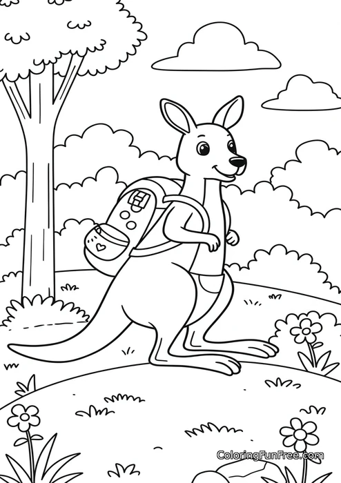 Kangaroo hiking with backpack