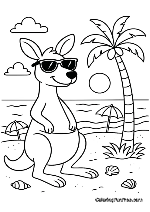 Kangaroo on beach with sunglasses