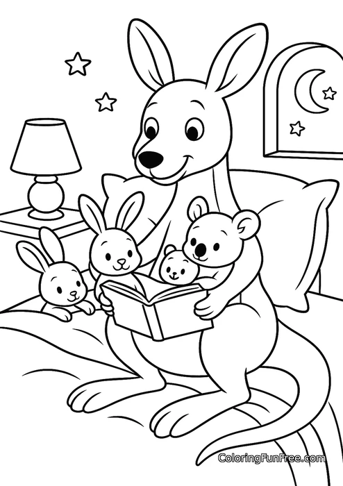 Kangaroo reading bedtime story