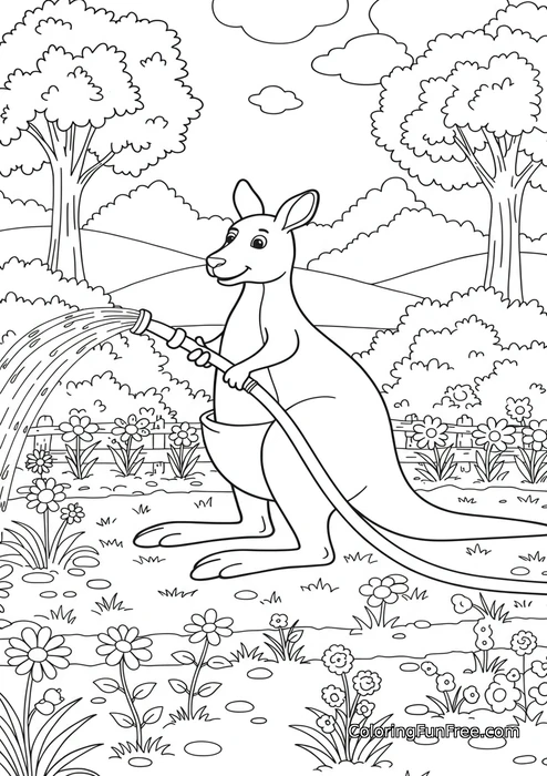 Kangaroo watering garden